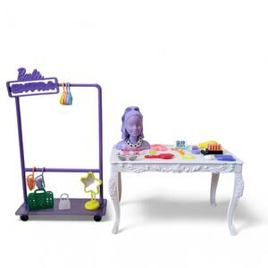 Barbie Extra Purple Rolling Clothes Rack Mannequin Head & Fashion Accessories